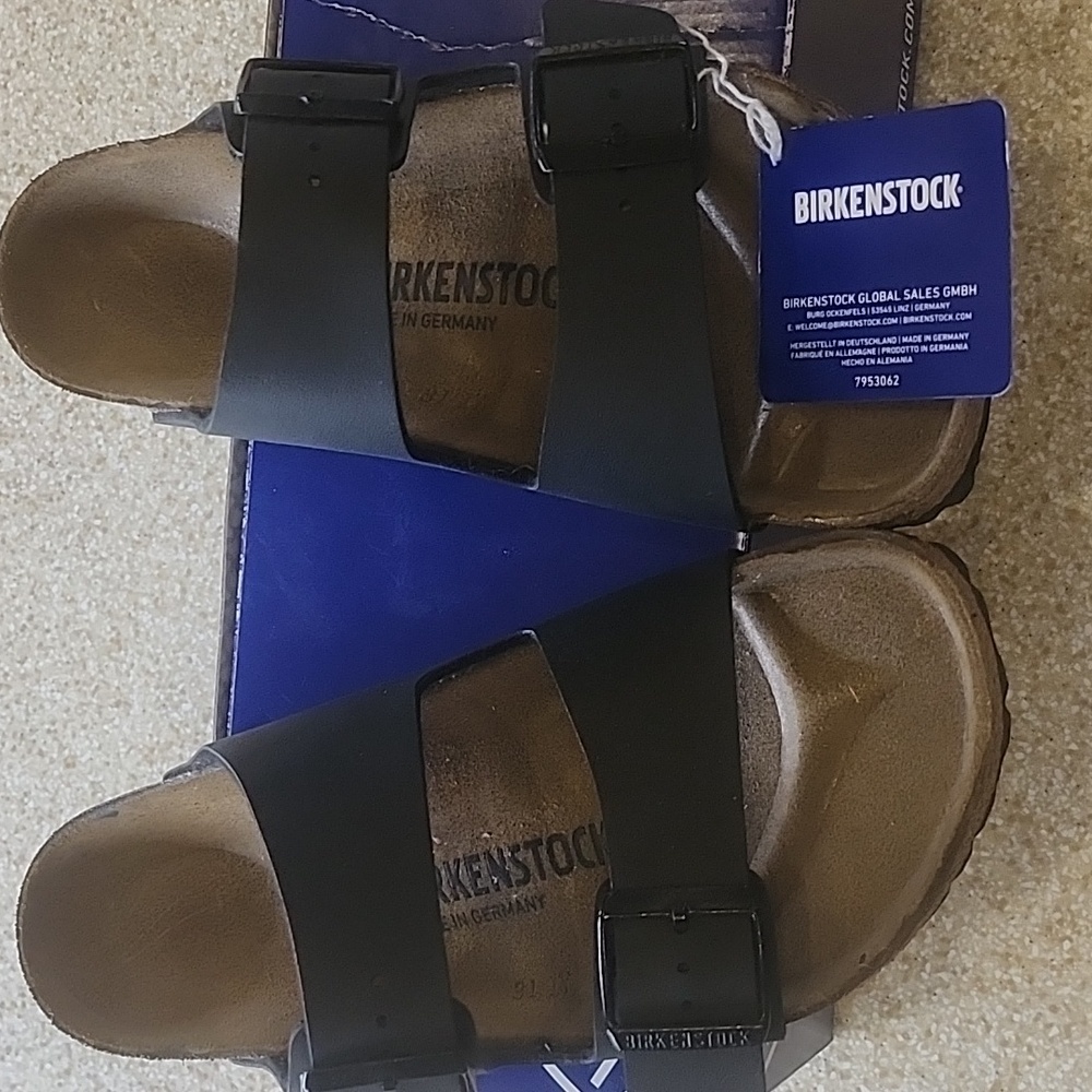 NWT Birkenstock Arizona Birko- Flor Black Size 38 Or US Size 7-7.5 New In Box - Picture 3 of 9